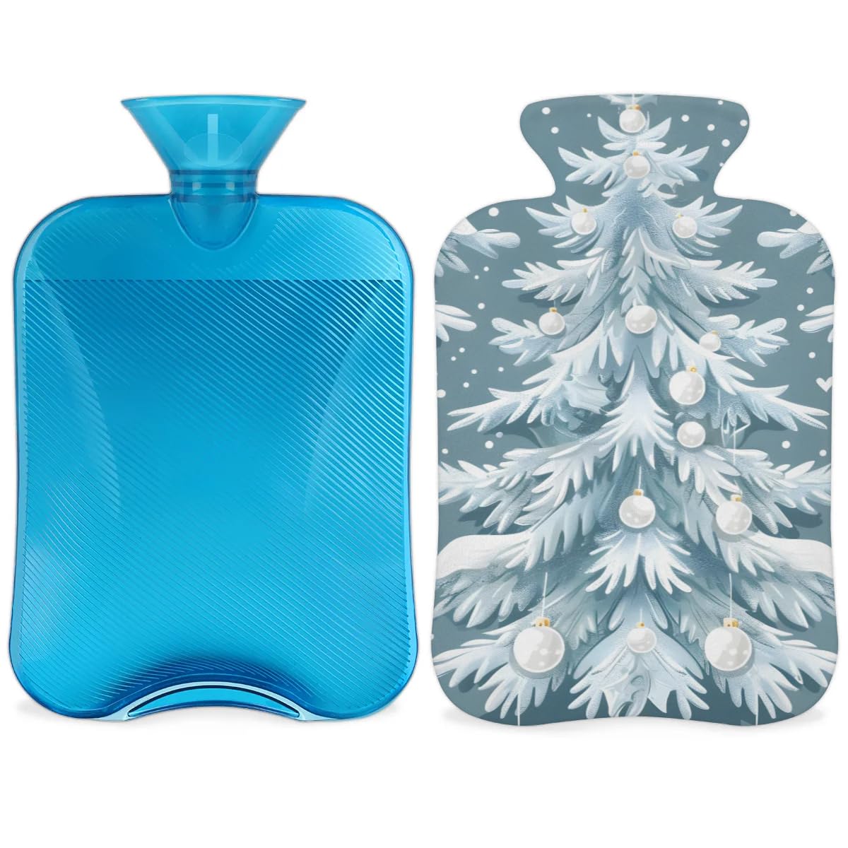 Hot Water Bottle with Soft Cover,2L Graffiti Tree Christmas Hot Water Bag for Hot and Cold Compress, Hand Feet Warmer, Rubber Hot or Cold Water Bottle Halloween Christmas Decorations
