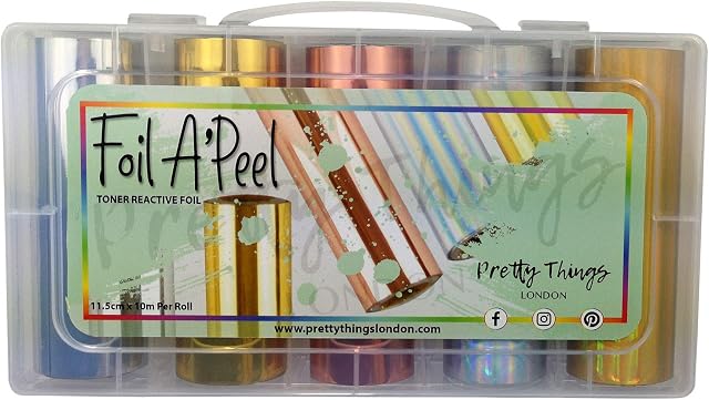 Pretty Things London | Toner Reactive Foil Roll Set | 50 Metres | 11.5cm x 10m Per Roll with Storage Case (Holo Gold, Holo Silver, Silver Gold, Rose Gold)