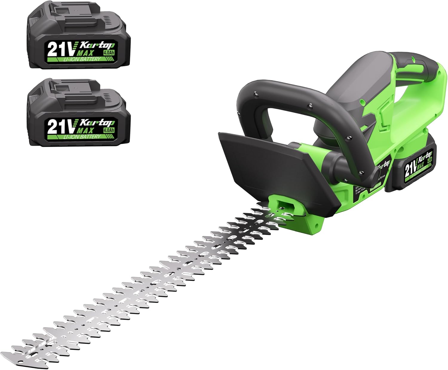 Kartop Hedge Trimmer Cordless, 21-Inch Electric Bush Trimmer with 2 * 4000mAh Battery, 3000RPM Powerful Motor Tree Trimmer for Garden Maintenance, Safety Protection & Accessories Included