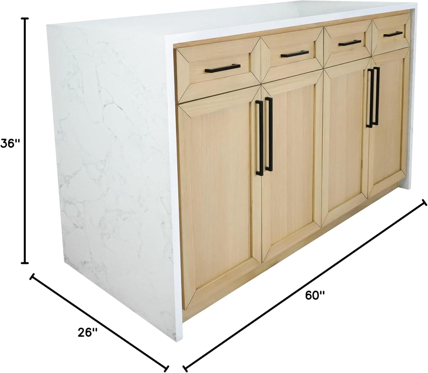 Palisade 60-inch Kitchen Island (Engineered Marble/Blonde): Includes Blonde Kitchen Island Cabinet with Engineered Marble Waterfall Countertop