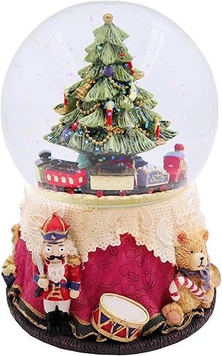 Bubble Ranch Cascanueces - Globo de nieve de Navidad de 6 pulgadas de alto, caja de música musical para decoración de interiores, adornos de tren