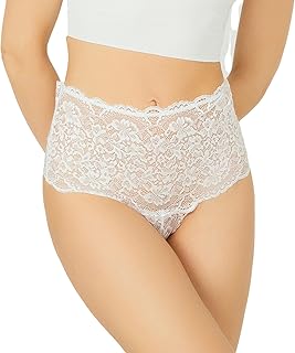 High Waisted Lace Thongs for Women - Rise Lacy Thong Underwear - Sheer High Waist Coverage Plus Size Women's Sexy Panties