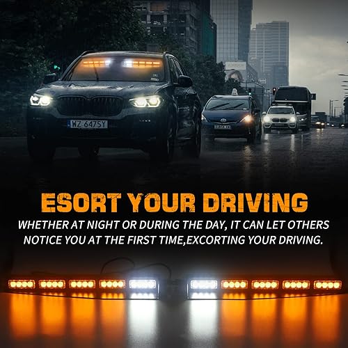 Miniatura 2 de XRIDONSEN Barra de luces de emergencia para visera, luces estroboscópicas interiores para parabrisas, 40 luces LED ámbar intermitentes con cubierta