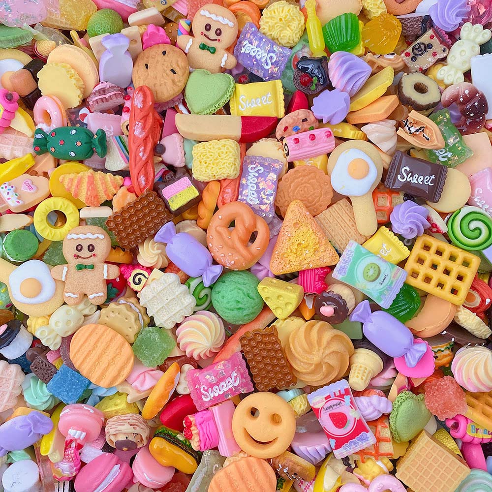 50pcs Cute Slime Charms Mixed Set Resin Flatback for DIY Craft Making and Ornament Scrapbooking Beads Assorted Candy Fruit Cake Resin Christmas Gifts Trellis Resin Ornament Kit Making Supplies