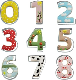 Number Shaped Cookie Cutters Set of 9 pcs, Stainless Steel 0 to 8 Fondant Cutter Molds Baking DIY (6 Switch to 9) (Round A...