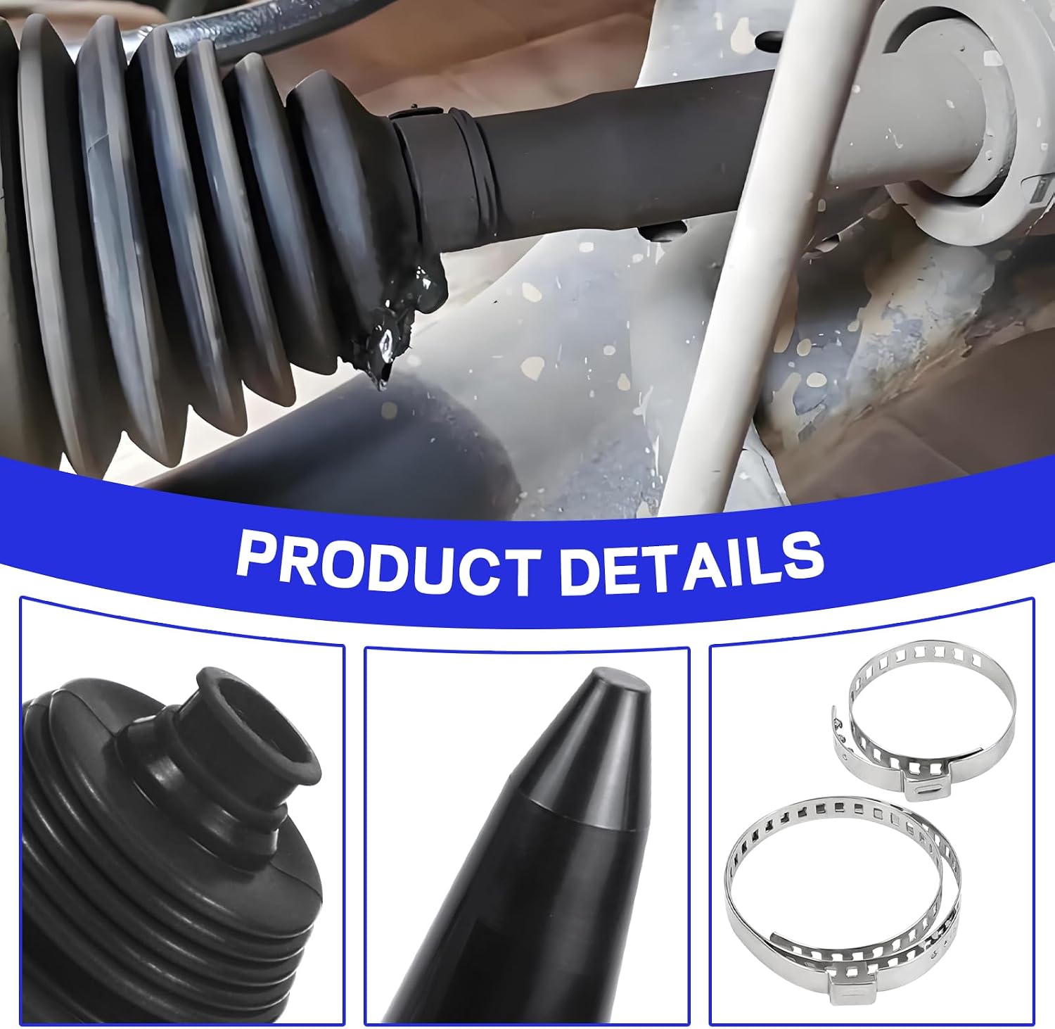 Wuyaoyao 13PCS CV Axle Boot Repair Kit, 2PCS Silicone CV Boot with 4 Stainless Steel Clamps & 6 Cable Ties & Expander Tool, Waterproof Dustproof CVs Joint Boots Kit, Universal Car Accessories (Black)