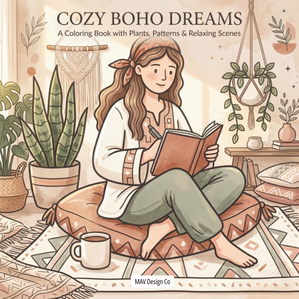 Cozy Boho Dreams A Coloring Book with Plants, Patterns & Relaxing Scenes: A Bold and Easy Coloring Book Celebrating Calm Energy, Cozy Corners, and Mindful Moments