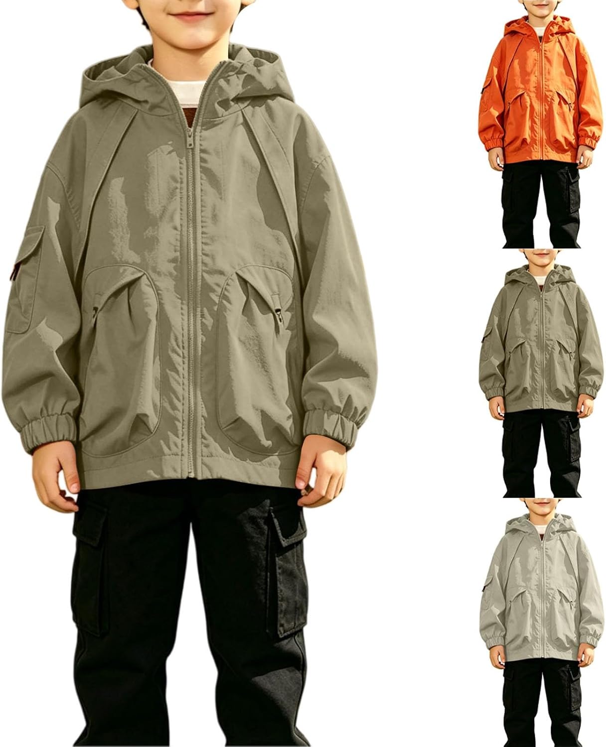 Teen Hoodie Windbreaker Jacket Boys Girls Windproof Zip up Lined Rain Coat Mulit Pockets Waterproof Light Hiking Active