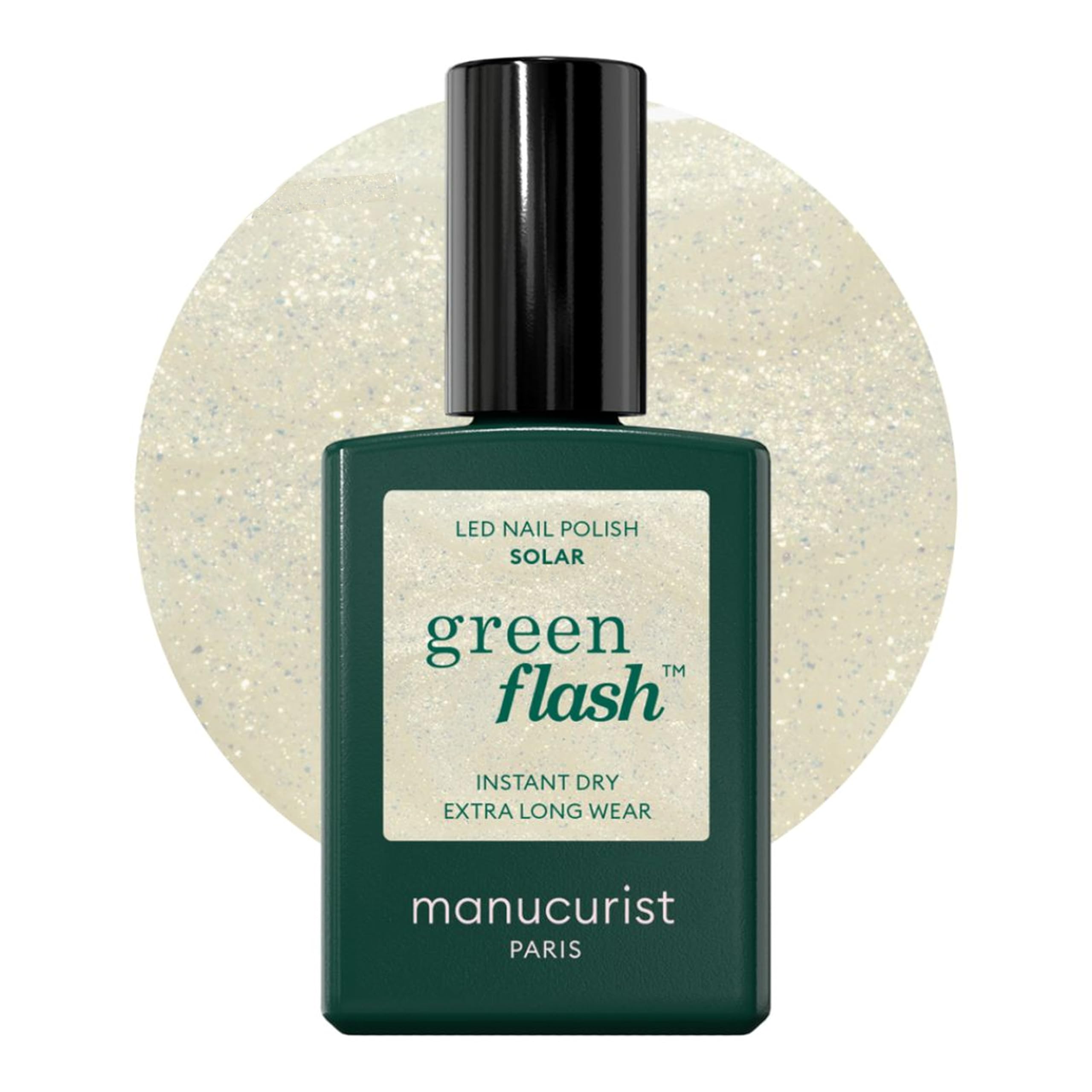 Manucurist Vernis Semi Permanent Blanc Reflets Dorés Green Flash Solar - Vernis Gel Ongle UV Semi Permanent & LED - 12-​Free, Bio Sourcé 84% - Manucure Professionnelle - 15 ml