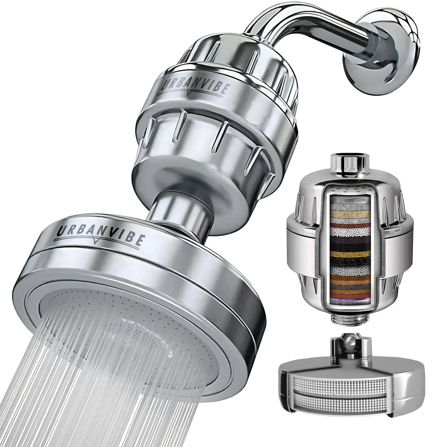 Urbanvibe Luxus Gefiltertes Duschkopf Set 20+3 Stufen Duschfilter für hartes Wasser - Entfernt Chlor und Schadstoffe - Duschkopffilter Hohe Leistung