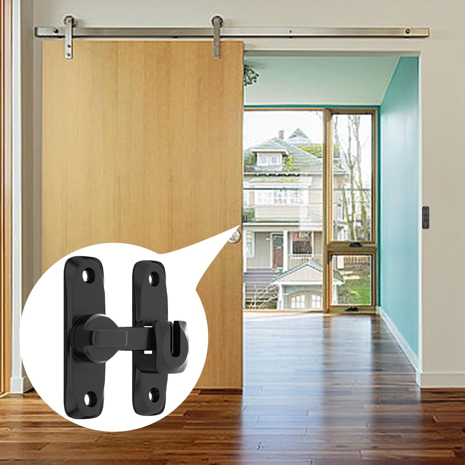 2 PCS Thickened 90/180 Degree Sliding Barn Door Lock, Black Heavy Duty Double Door Latch for Screen Pocket