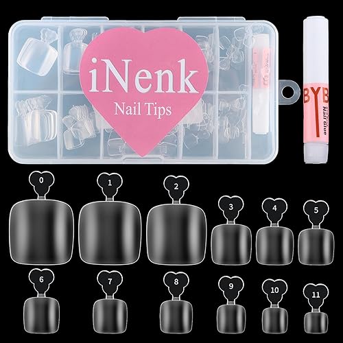 INENK Kit mejorado de uñas de gel de materia larga, uñas postizas de cobertura completa, pegamento para manicura en el hogar, kit de uñas postizas