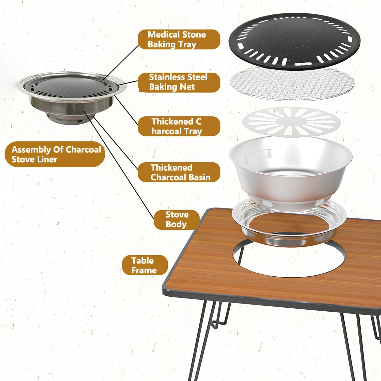 Parrilla portátil para camping y diseño de mesa al aire libre con asa, ideal para jardín, coche, nics y portón trasero, perfecta para los amantes de las barbacoas
