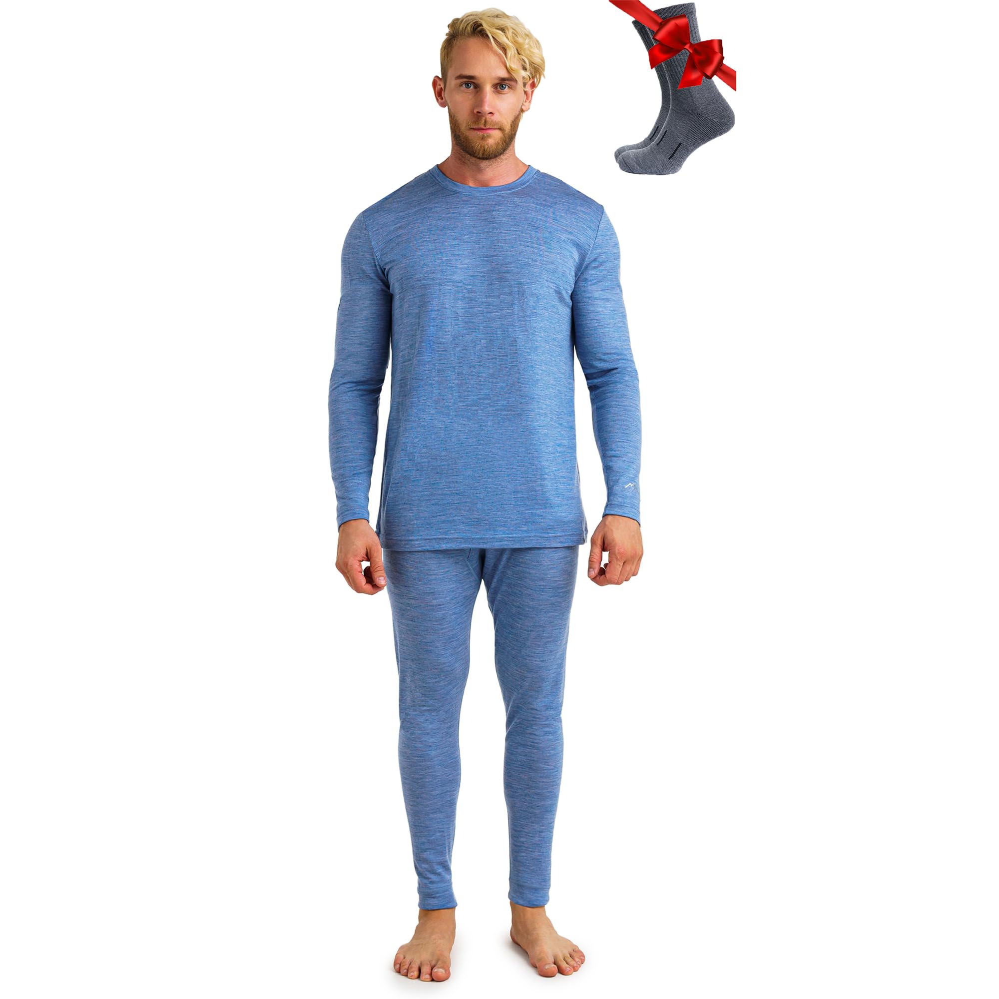 Merino.tech Merino Wool Base Layer Mens Set - Midweight Merino Wool Thermal Underwear For Men Top and Bottom