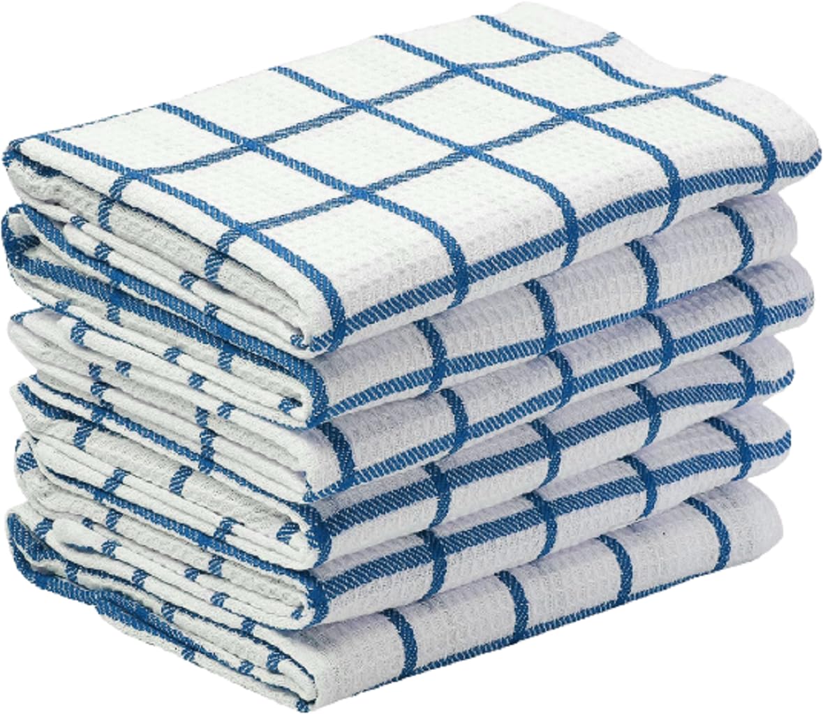 Wholesale Trade Dealz 6 Pack Large Jumbo Big Check 100% Cotton Terry Tea Towels Super Soft Absorbent Kitchen Cleaning Drying Glass Dish Cloth for Bar, Catering & Restaurent (Blue)