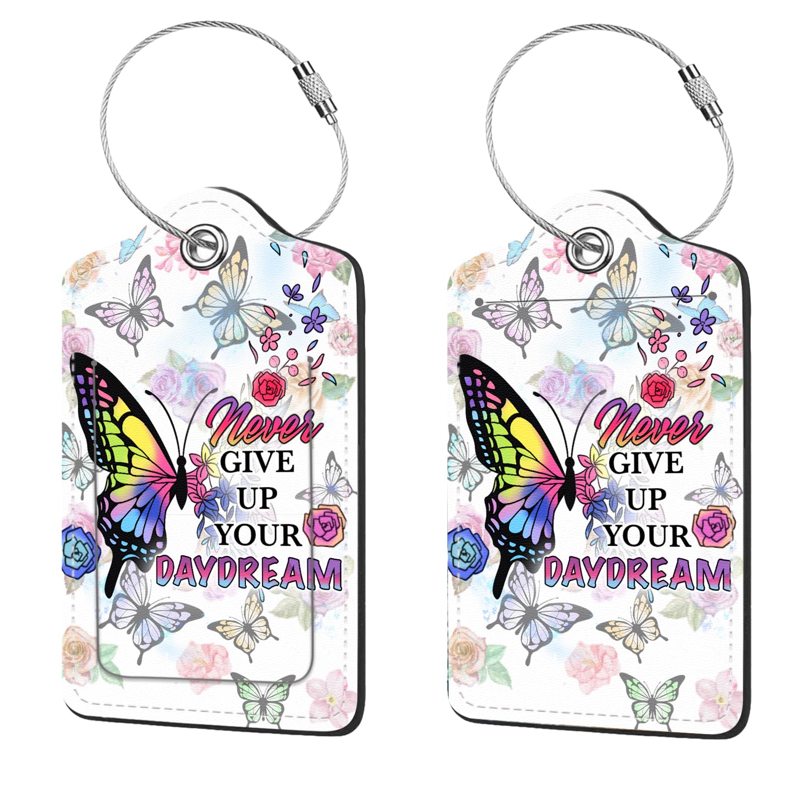 2 Pcs Luggage Tags for Suitcase, Cute Unique PU Leather Travel Bag Tag with Privacy Cover ID Label Address Card and Durable Metal Ring Suitable for