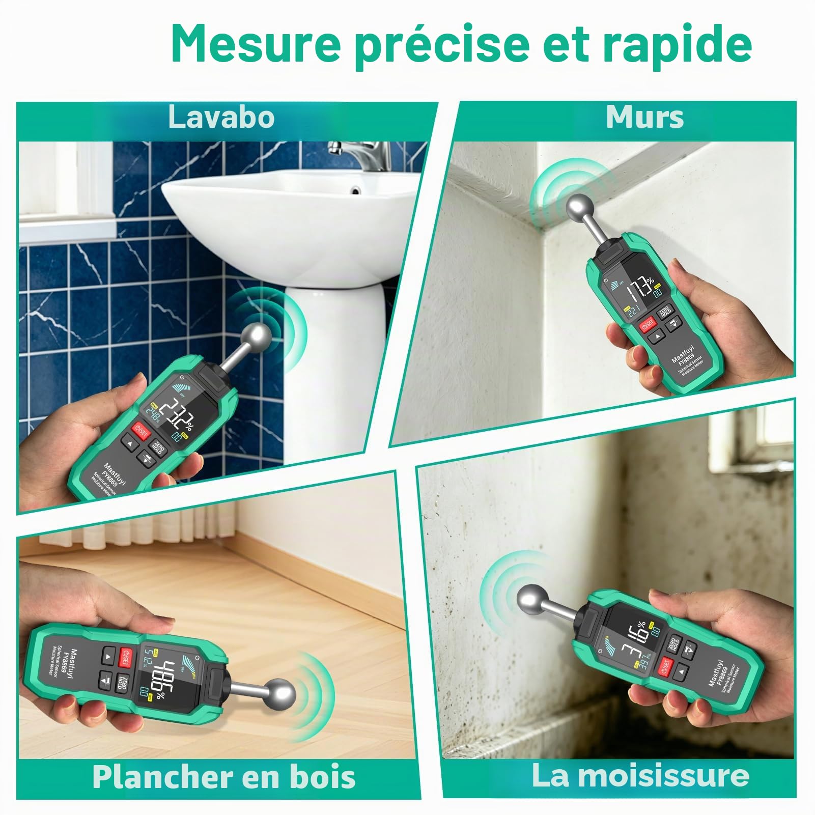 Humidimètre Mural Sans Contact Testeur LCD Alarme Bois & Matériaux | Testeur d'Humidité Non Destructif avec Alarme Sonore et Écran LCD pour Bois et Matériaux de Construction (Mur, Sol, Plafond)