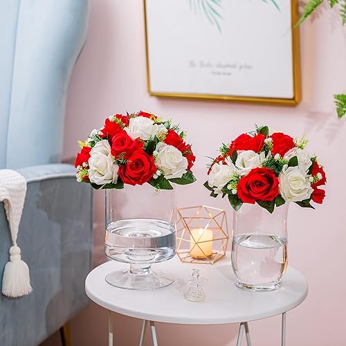 Miniatura 4 de Centros de mesa de flores para mesas de boda decoraciones de mesa de boda, bolas de flores rojas y blancas, centros de mesa para compromiso,