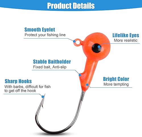 Miniatura 2 de Kit de ganchos para cabeza de plantilla de pesca, 65 piezas de señuelos de pesca de crappie Bass Walleye jig Heads para pesca redonda pintada