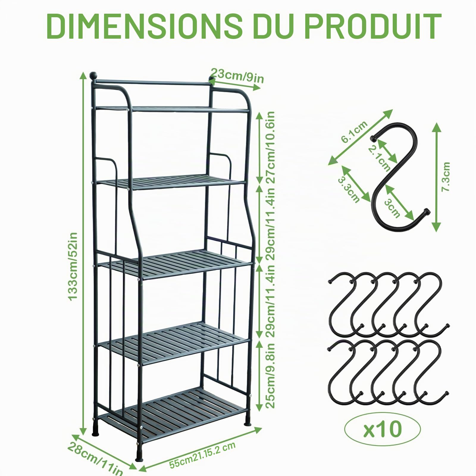 Support Plantes Intérieur, Pot de Fleur Étagère de Rangement avec 10 Crochetsde en Métal à 5 Niveaux, Fer Organisateur de Maison pour l'Extérieure, le Salon de Balcon de Jardin, Noir