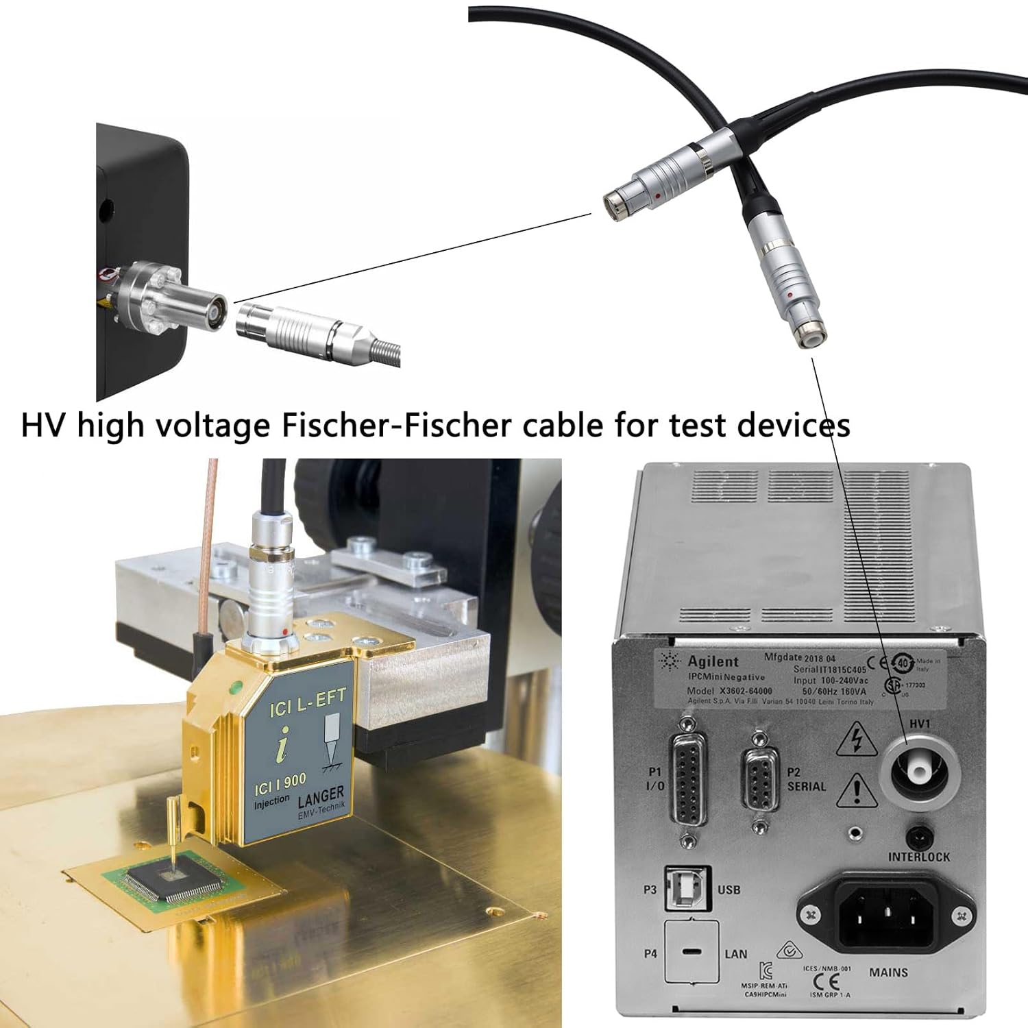 High Voltage ​Cable for Langer EMV ICI I900 L-EFT Probe, Agilent Varian VacIon Ion Pump, Gamma Vacuum, Fischer-Fischer HV Coax Connector, 5m