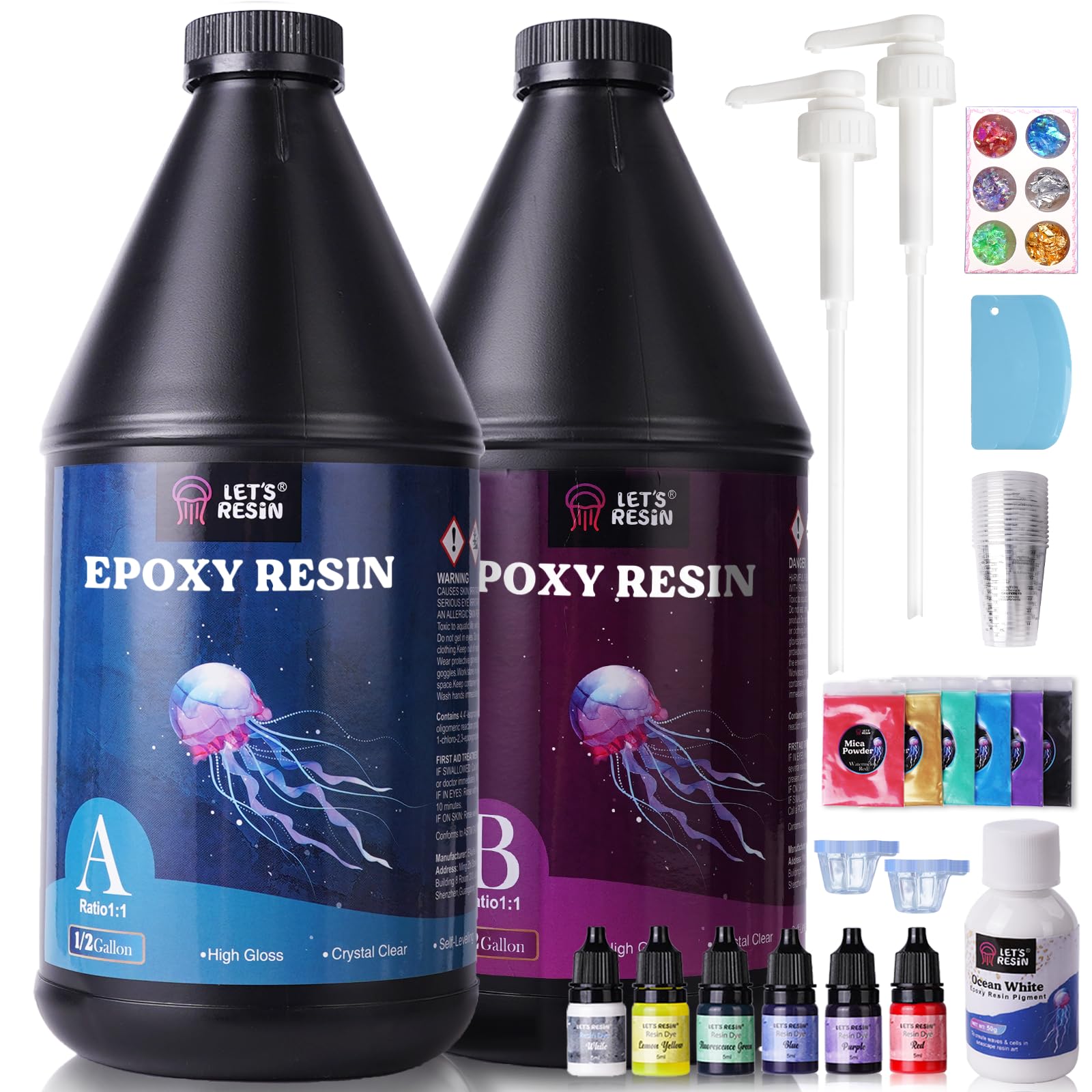 LET'S RESIN 1 Gallon Epoxy Resin Kit with Color Pigment, Crystal Clear & No Bubble Epoxy Kit, Not Yellowing & Low Odor Casting Resin for Art, Craft, Jewelry, River Table