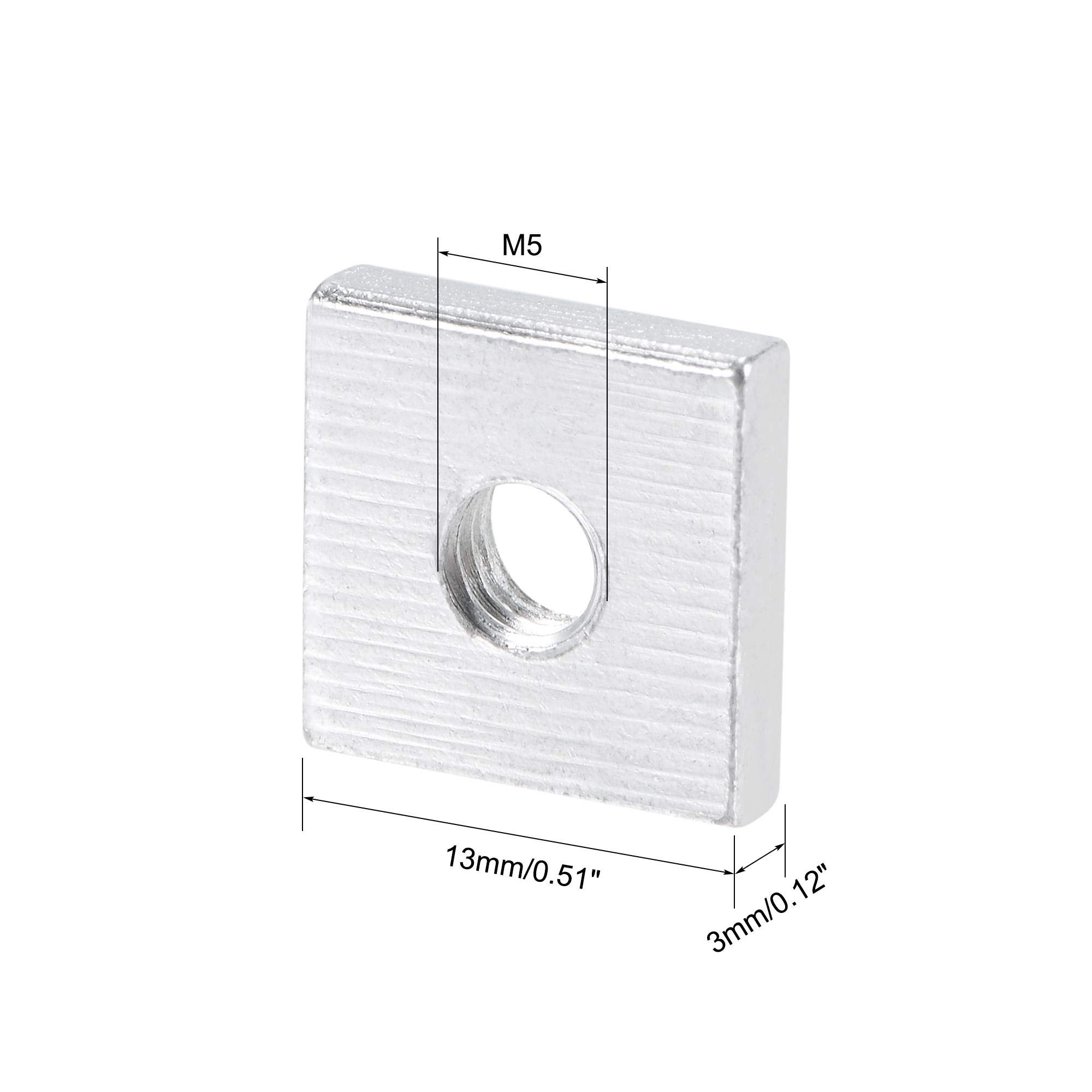 sourcing map Écrous carrés, M5 x 13 mm x 3 mm, Zingué, assortiment de 25 pièces