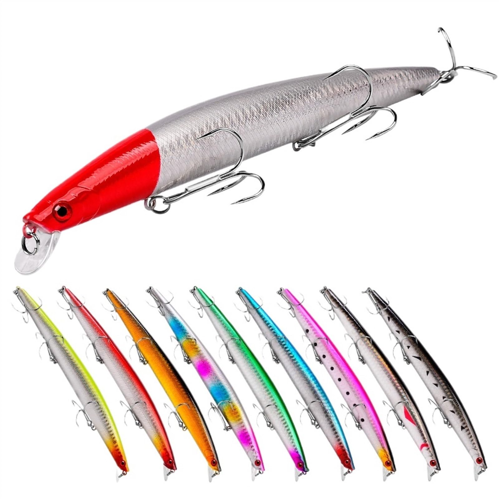 Leurre De Pêche Minnow 18,5 Cm – 24,5 G, Plonge Jusqu'à 3,6 M, équipé De 3 Hameçons, 10 Couleurs