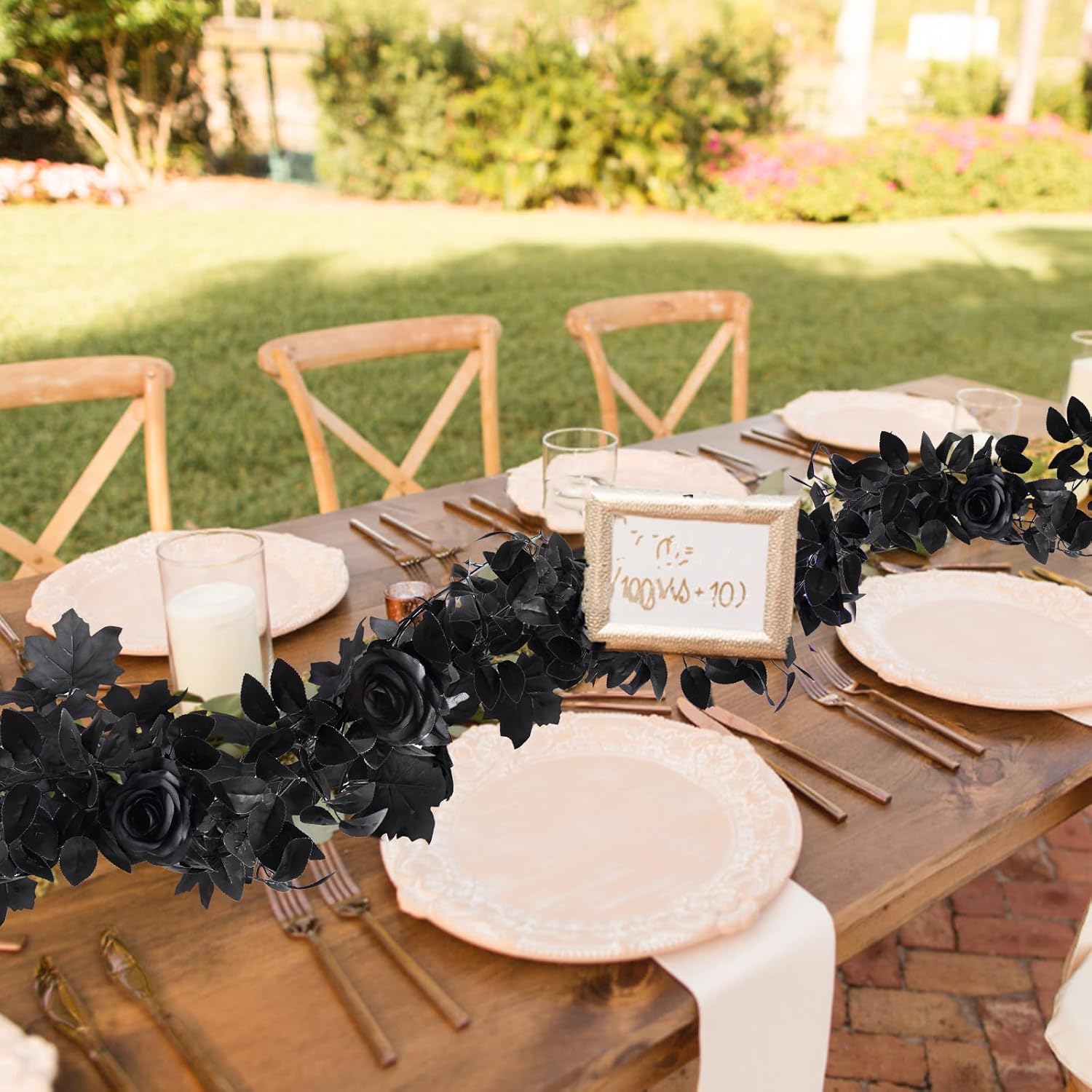 2Pcs Rose Garland 5.74 ft Rose Vines Flower Garland with Eucalyptus Leaf Vines for Table Room Party Office Indoor Outdoor Decor (Black)