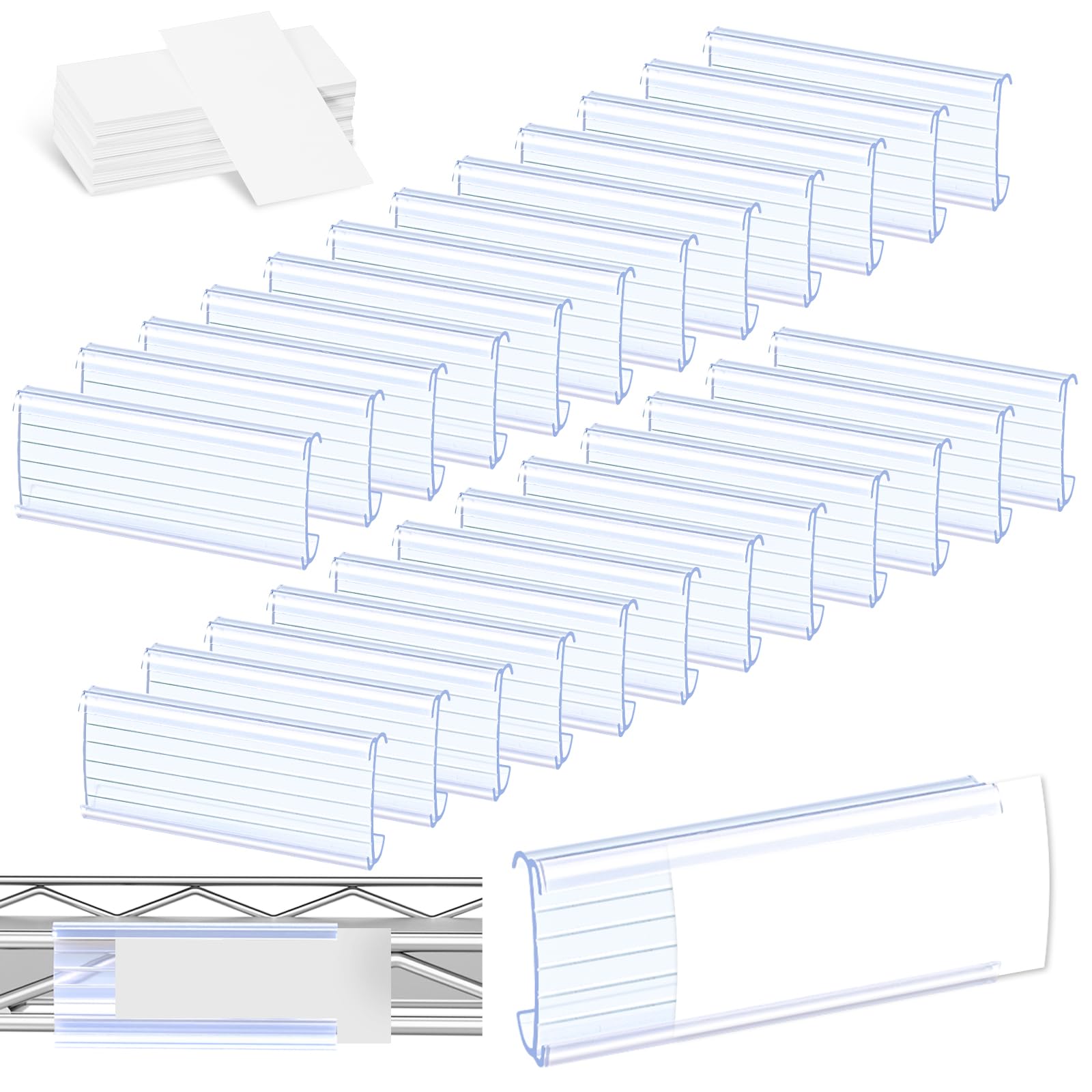 collwait 100 Pcs Label Holder Shelf Labels, Wire Shelf Label Holder with Label Paper Inserts, Shelf Labels for Wire Shelving, Metro Shelving Clips
