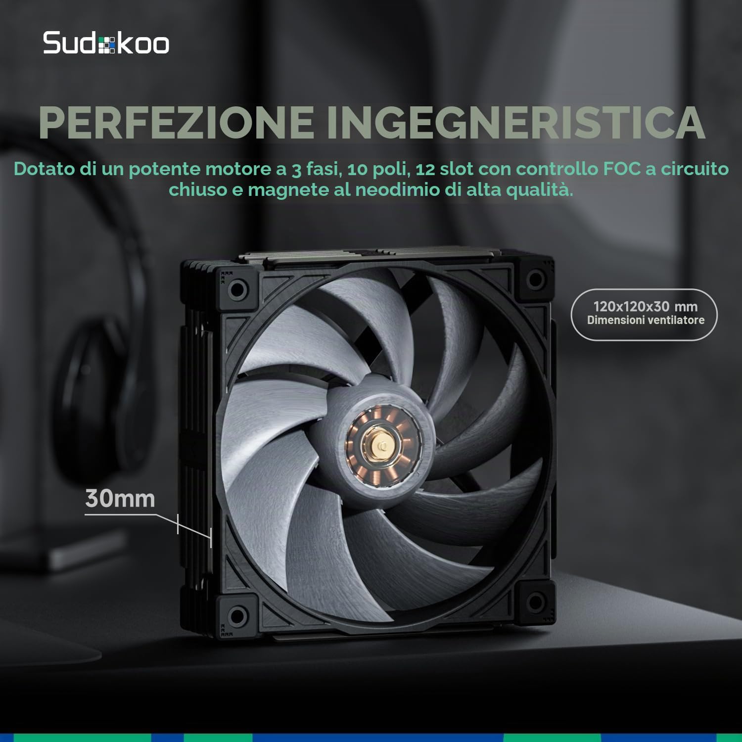 Sudokoo MACH120 3IN1 Ventole 120mm PC : Ventola di Raffreddamento Silenziosa PWM & 500-3000 RPM - Case Fan Dissipatore con LCP e Motore FOC & Correzione Dinamica del Bilanciamento, 6 Anni di Garanzia
