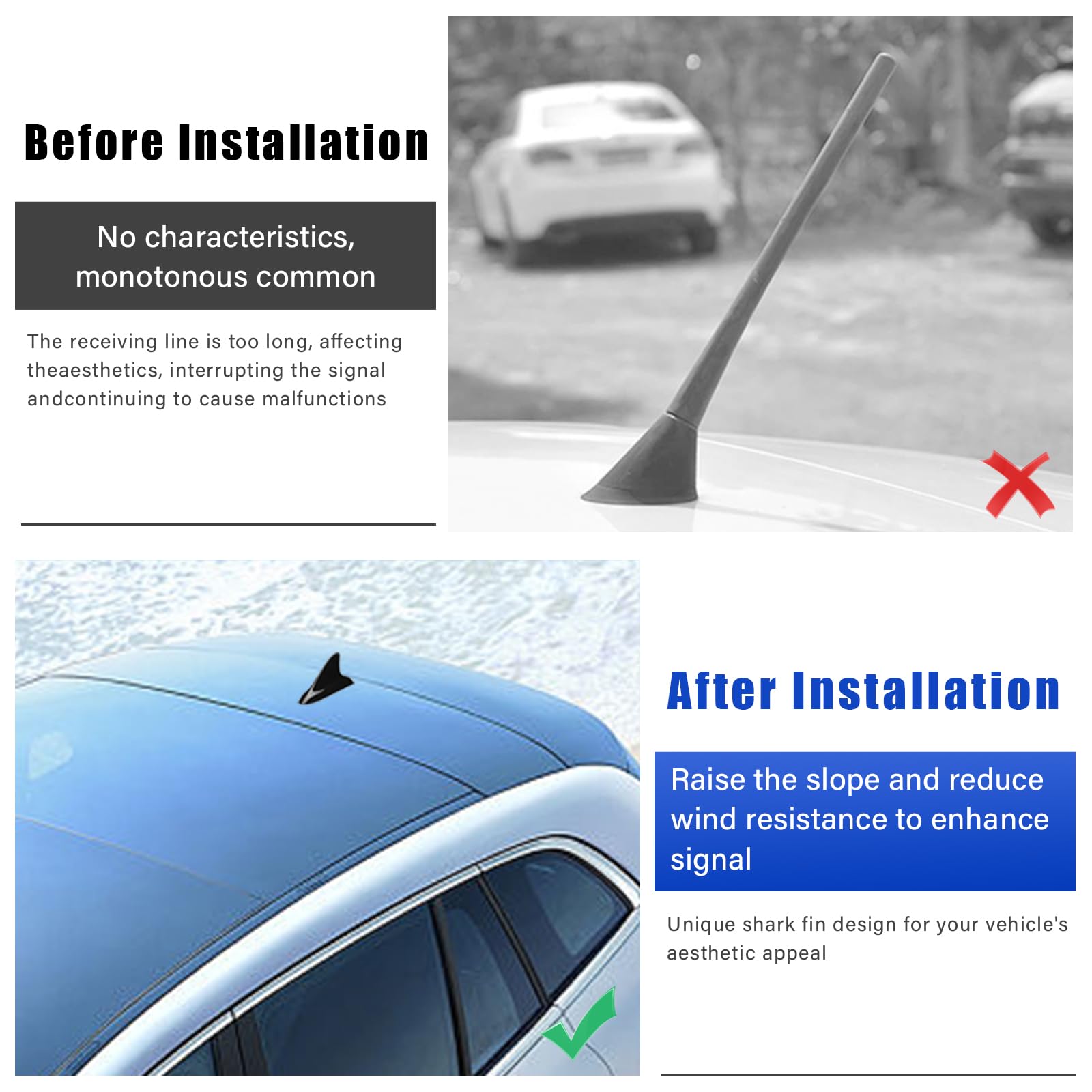 Antenne Requin Aileron Noir Voiture - Décoration Sportive & Amélioration Signal FM/AM | Compatible 2016-2018 OE 3897ZIY