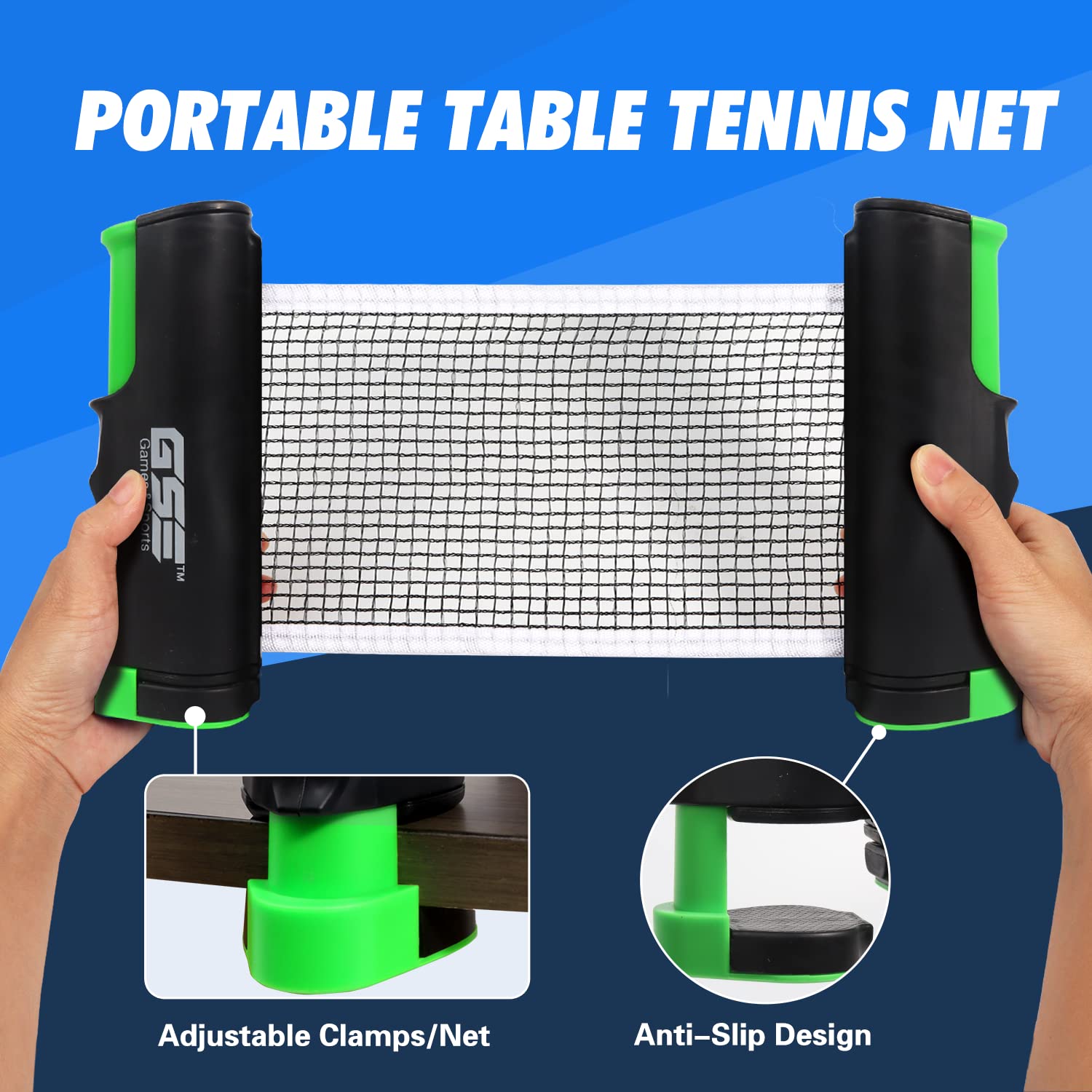 Red de ping pong retráctil ajustable y poste. Red de tenis de mesa portátil y abrazaderas. Red de ping pong de repuesto para cualquier mesa (negro)