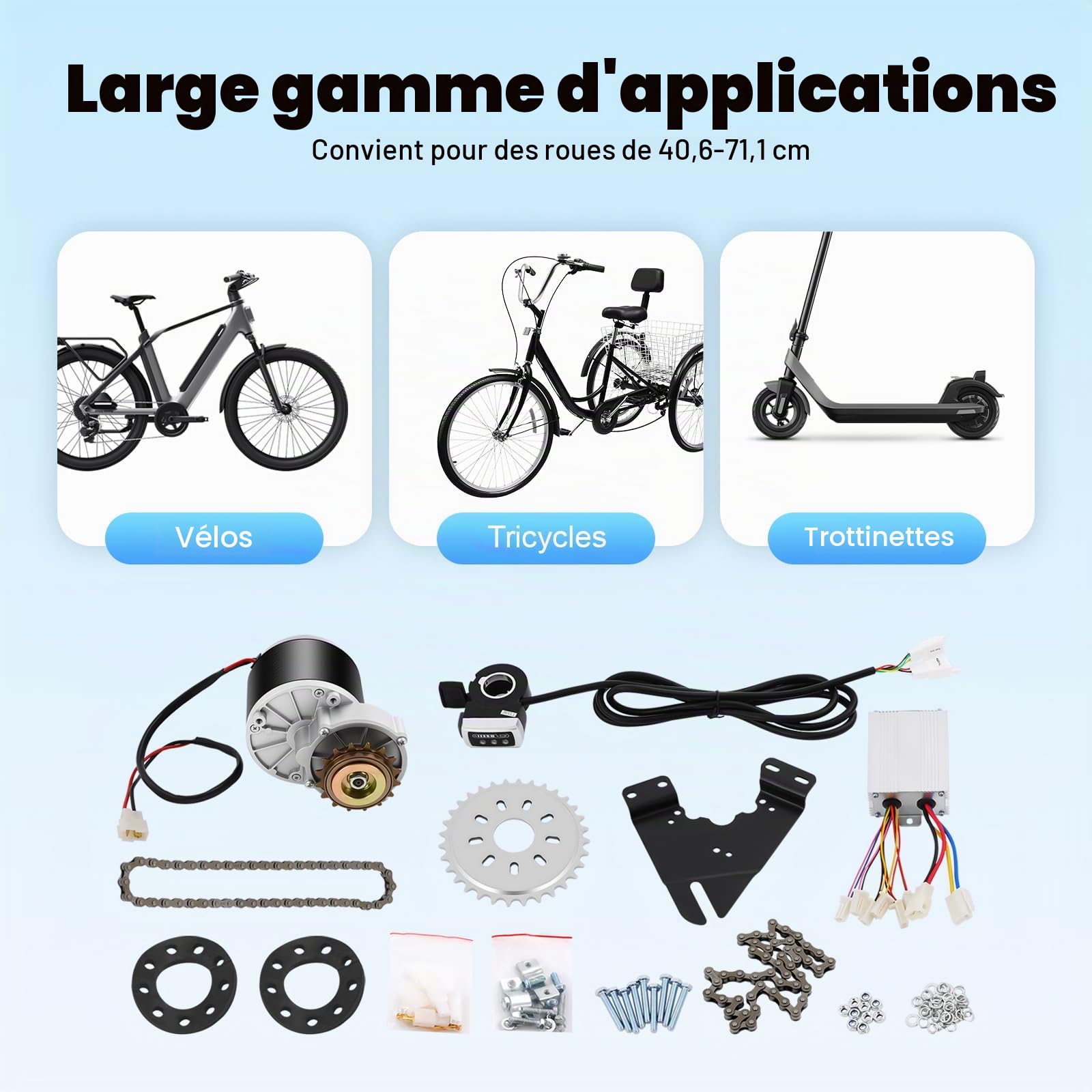 Kit de conversion de vélo électrique, 350 W, 36 V, kit d'accélérateur à pouce, conversion avec chaîne et accélérateur à pouce, pour montage de vélo