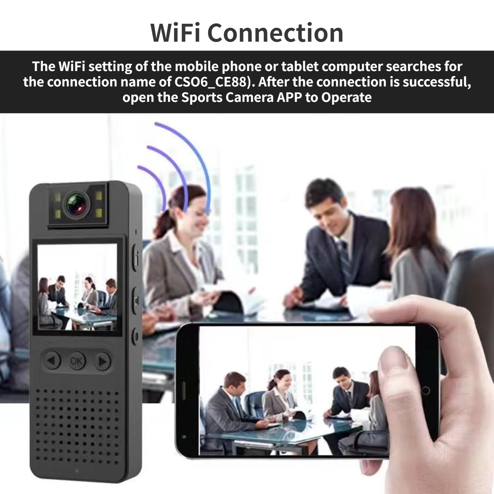 Mini Cámara de Cuerpo Grabadora de Video, Cámara Pequeña Desgastada WiFi Cámara de Cuerpo de Policía con Lente Giratoria de 180 ° y Clip, 1080P HD Cámara de Seguridad Portátil