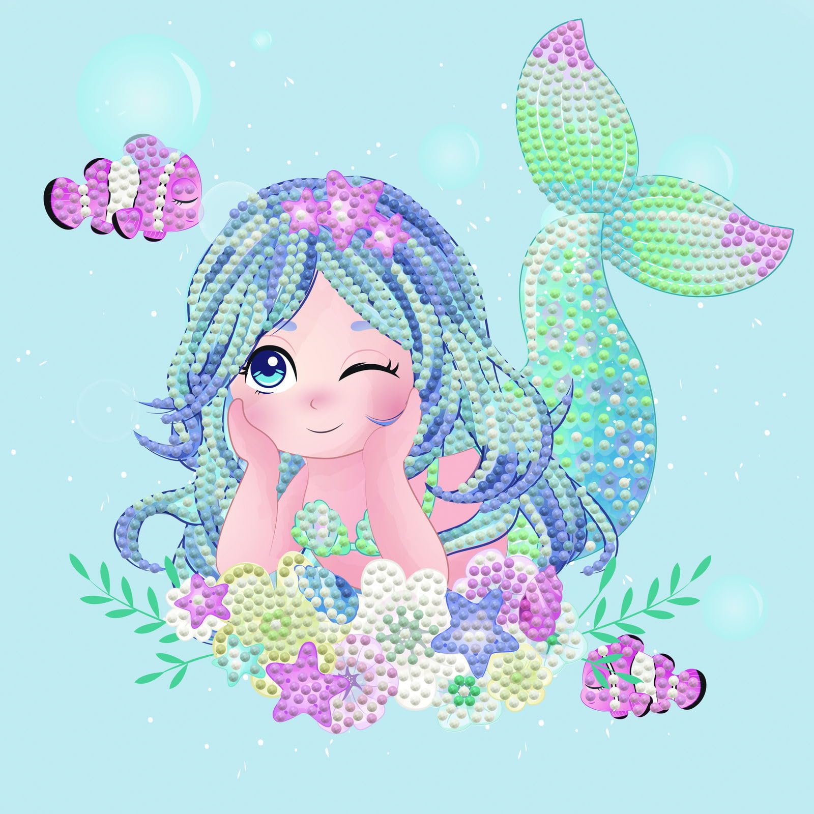 DIAMOND DOTZ Original 5D Dotz Box Mermaid Sea Starlett Creative 1492 Diamond Mosaic Stones Painting ca. 22 x 22 cm, set completo fai da te per bambini dagli 8 anni, blu, cartone plastica, taglia unica