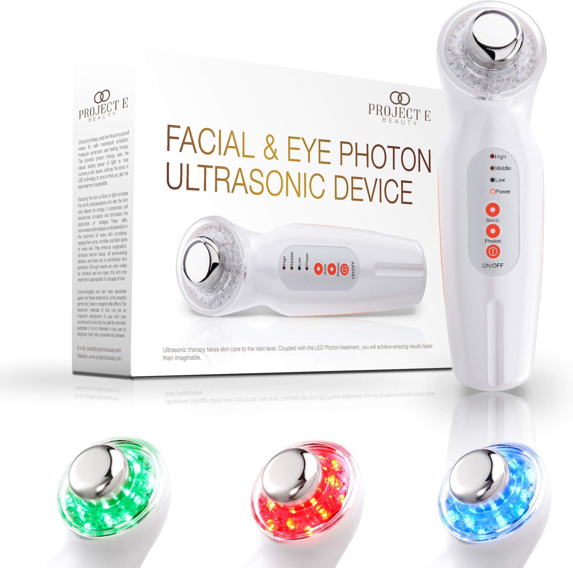 Project E Beauty LED Facial Wand | Red, Blue & Green LED Light Therapy | Vibration Therapy | Collagen Boost | Anti-Aging | Firming | Reduced Wrinkles | Anti-Blemish