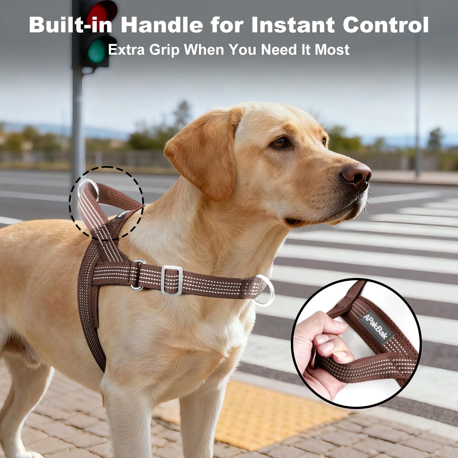 No Pull Dog Harness with Handle, Adjustable Mesh Padded Reflective Walking Harness with Front Clip for Small Medium Large Dogs – Quick Fit No Escape for Training and Hiking (Chocolate, M) - image 3