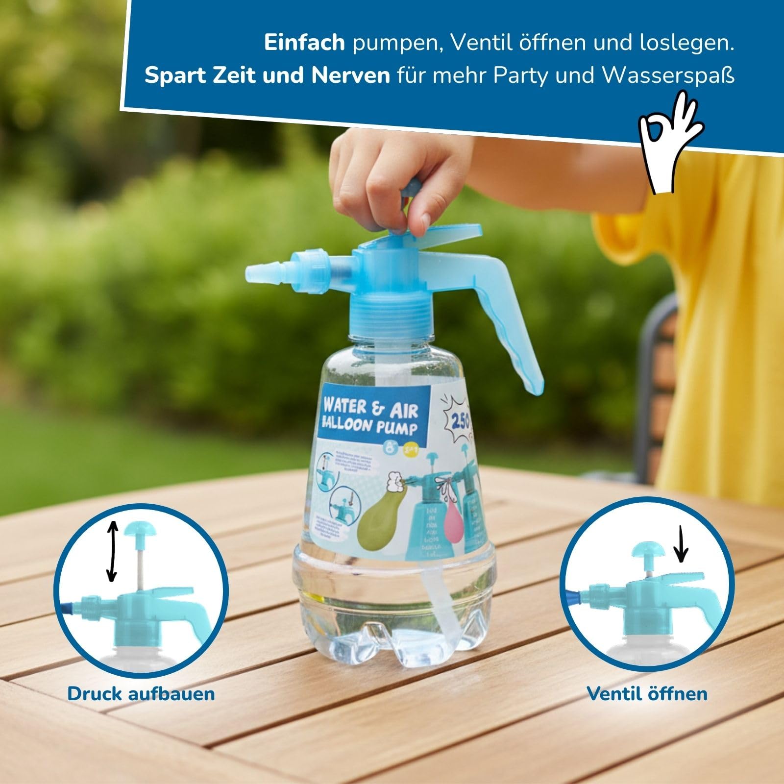 alldoro Ballonpumpe mit Wasserbomben 6er Set, inkl. 1500 Ballons | Partyspielzeug, 2in1 für Wasser & Luft, 6 Wasserbombenpumpen je 1,5L + 1.500 bunte Ballons, für Kinder ab 8 Jahre