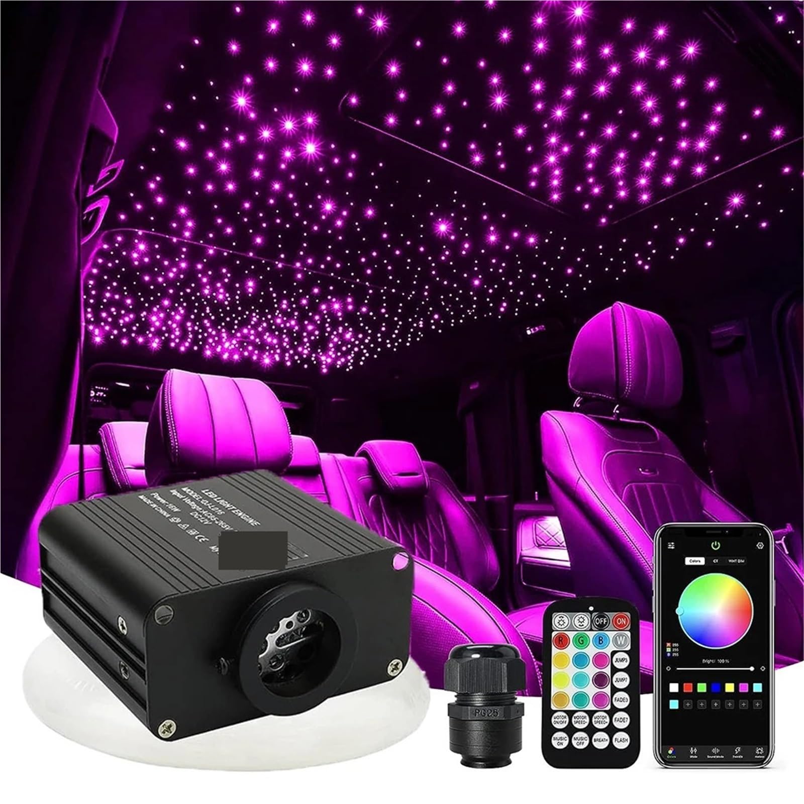CUDTAPI LED Fiber Optic Light Engine 16W Twinkle RGBW Fiber Optic Star Ceiling Lights Kit Smart APP Sound Control LED Engine For Car Starry Sky(B)