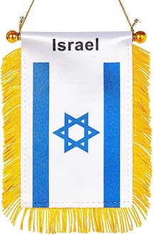 WXTWK 3 X 5 Inch Israel Flag israeli Window Hanging Flag Small Mini Car Flags Banners Rearview Mirror Decoration With Suction Cup Golden Fringy Banner