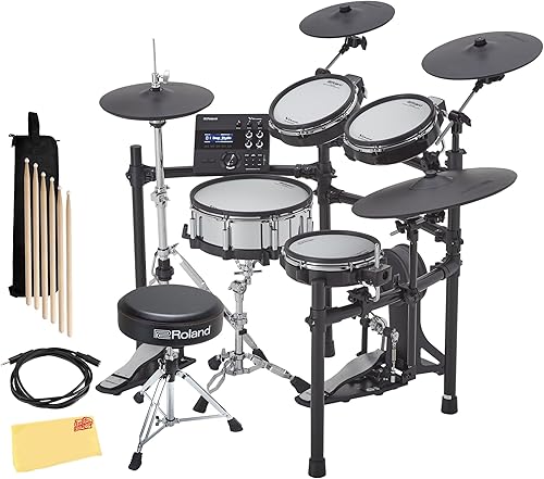 Roland V-Drums TD-07DMK - Juego de batería electrónica con bolsa para baqueta, cable de audio de 0.138 in, 3 pares de baquetas y paño de pulido de