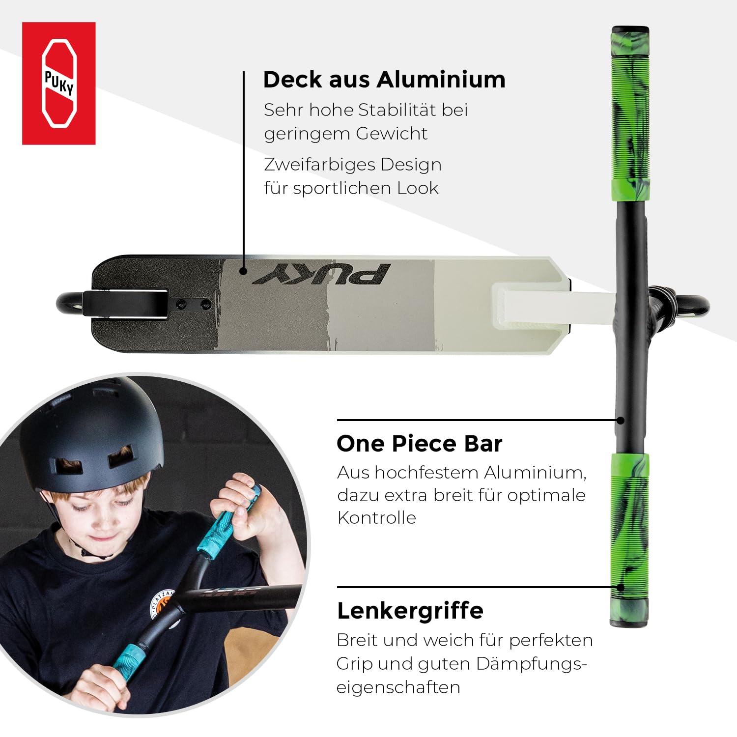 Trottinette à poussée aluminium guidon réglable roues 10 cm noir vert