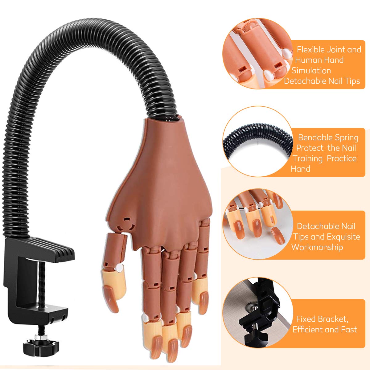 Nail Hand Practice, Nail Display Manicure Supply, Flexible Movable False Training Hands DIY Nail Practice, Acrylic Nail Technician Manicure Supply (Nail Hand with Nail Brushes)