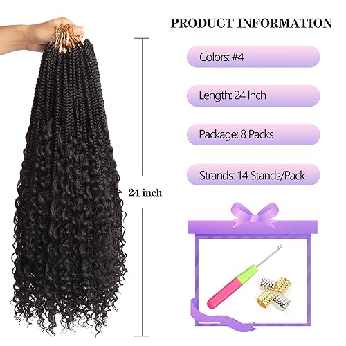 Vista 106 de Goddess Box Braids Crochet Hair With Curly Ends 18 Inch Bohomian Box Braids Crochet Braids 8 Packs 3X Crochet Braids Synthetic Braiding Hair 1B-4-30
