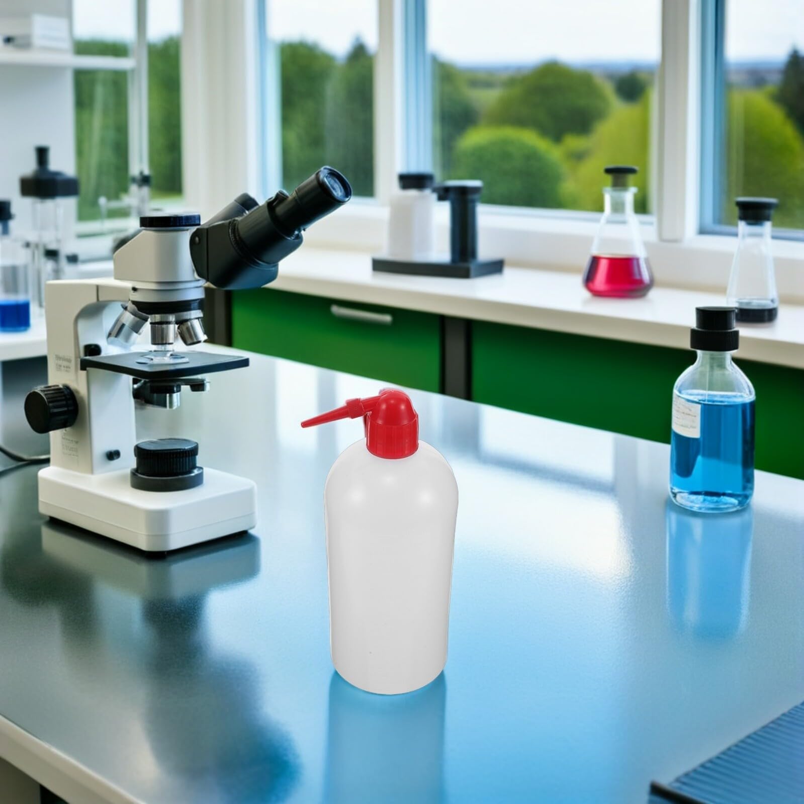 6 Stück Pack Kunststoff Labor Spritzflaschen 1000 ml mit Rotem Verschluss Schmale Öffnung Präzise Dosierflasche für Medizinische Zwecke Pflanzenbewässerung und Laborreinigung