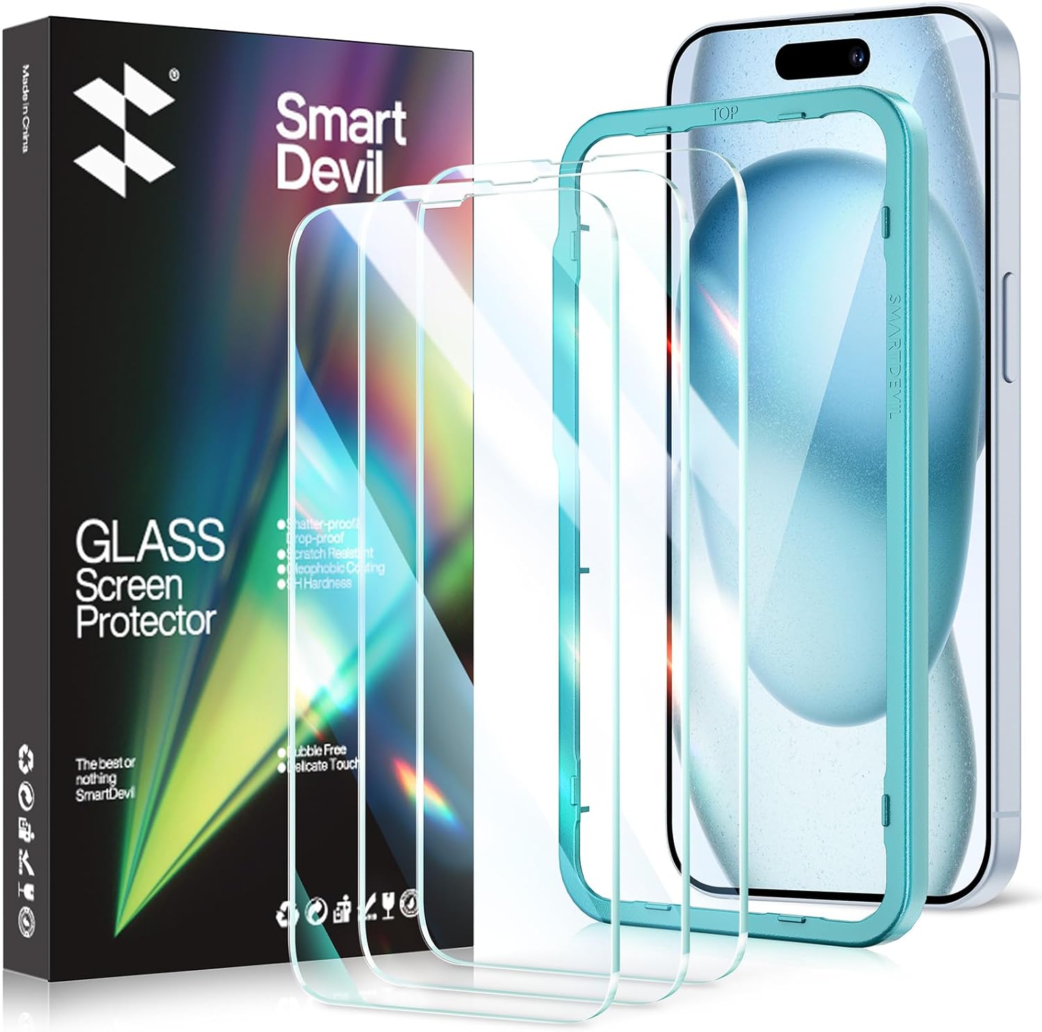 SmartDevil Screen Protector for iPhone 15 Plus, 9H Tempered Glass