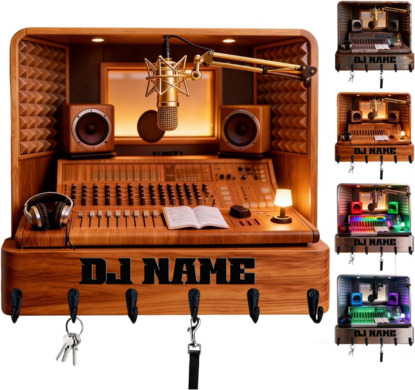 Amabery Personalized 2D Printed Recording Studio Key Holder & Coat Hook, Custom DJ Name Music Studio Key Organizer for Musicians, DJs, Producers, Music Room & Man Cave Decor