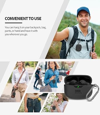 Case Cover for JBL Vibe 200TWS & Beam, Silicone Protective Anti-Scratch Shock Resistant Logo Visible Cover, Compatible Devices, Carabiner-Black