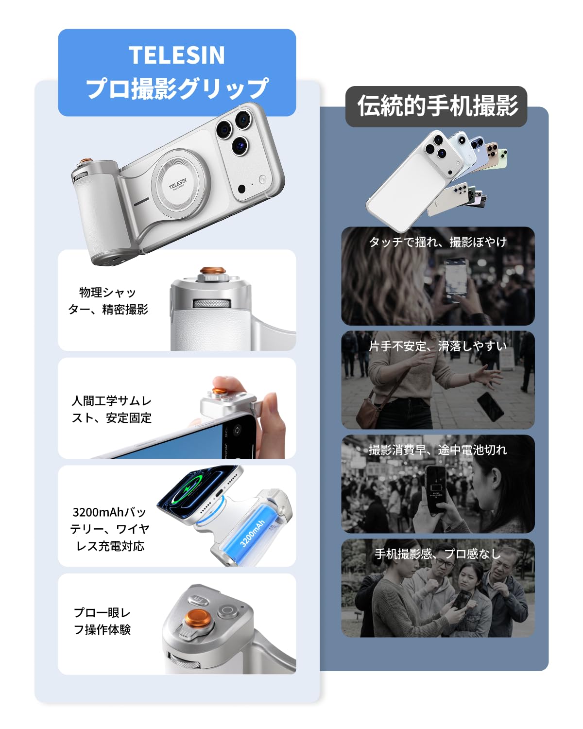 Amazon | TELESIN マグネット スマホカメラグリップ ズーム機能 APP